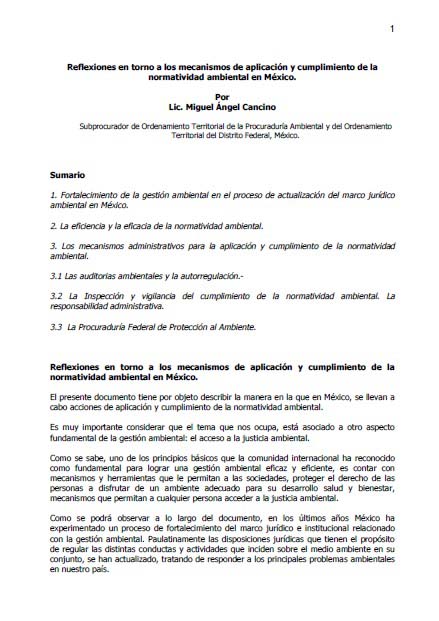 Portada de Reflexiones en torno a la aplicación y cumplimiento de la normatividad ambiental en México