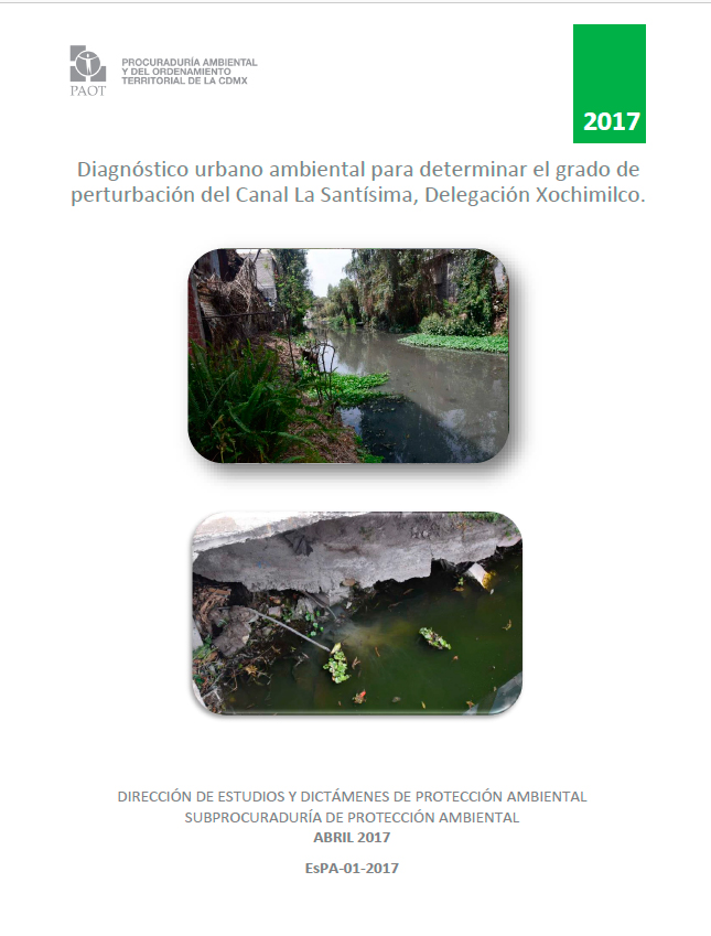 Portada de Diagnóstico urbano ambiental para determinar el grado de perturbación del Canal La Santísima, Delegación Xochimilco